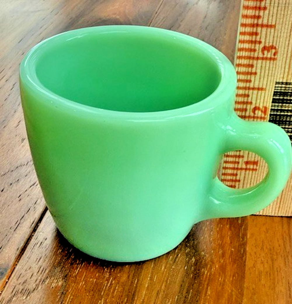 Vintage MCM Fire King Oven Ware C-Handle Coffee Mug Thick Heavy Jadeite 3" Tall